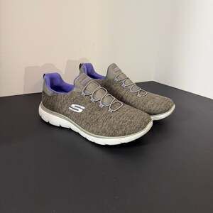 Skechers Women's Quick Getaway Charcoal Purple Memory Foam Sneakers Size 9.5